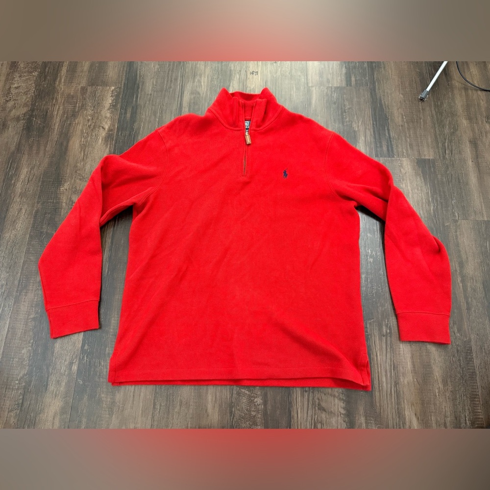 Polo Ralph Lauren Sweater‎ Mens Large Red Preppy Pullover 1/4 Zip Cotton